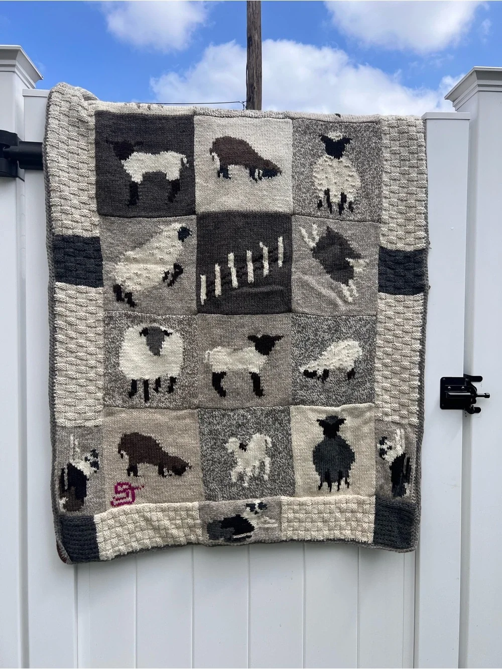 Handmade Sheep & Border Collie Wool Blanket/ Afghan Fleece Lined Peruvian Wool